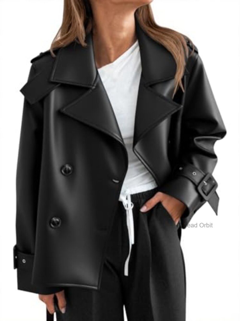 Women's Oversized Faux Leather Motorcycle Jacket Button Front Trendy Fall Coat
